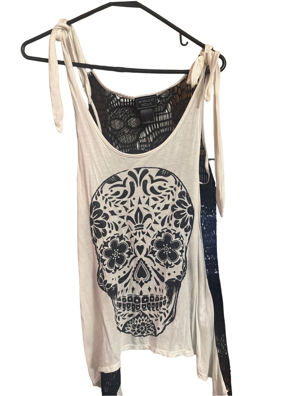 Midnight Hour Cream Skull Tie-Strap Tank Top